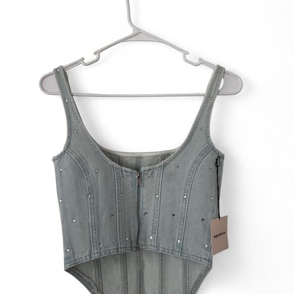 Superdown denim corset with rhinestones - Picture 5 of 5
